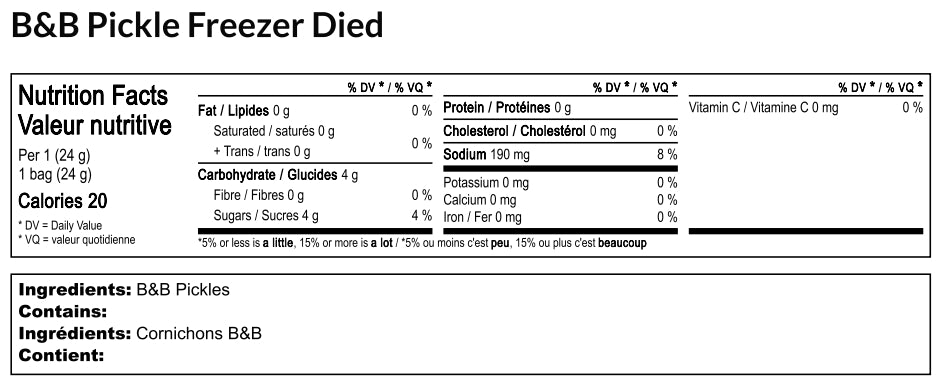 FREEZE DRIED B & B HOT & SWEET PICKLES