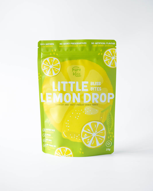 package of freeze dried lemons  'Little Lemon Drop bites' on a white background