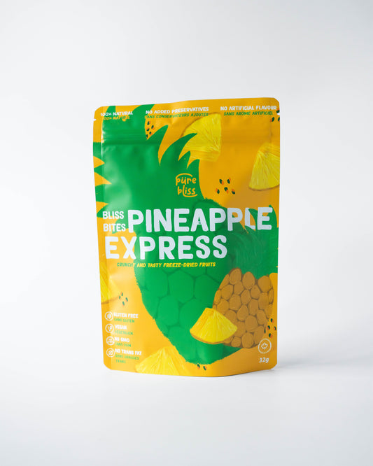 freeze dried pineapple package 'pineapple-Express' snack with pineapple illustration on a white background